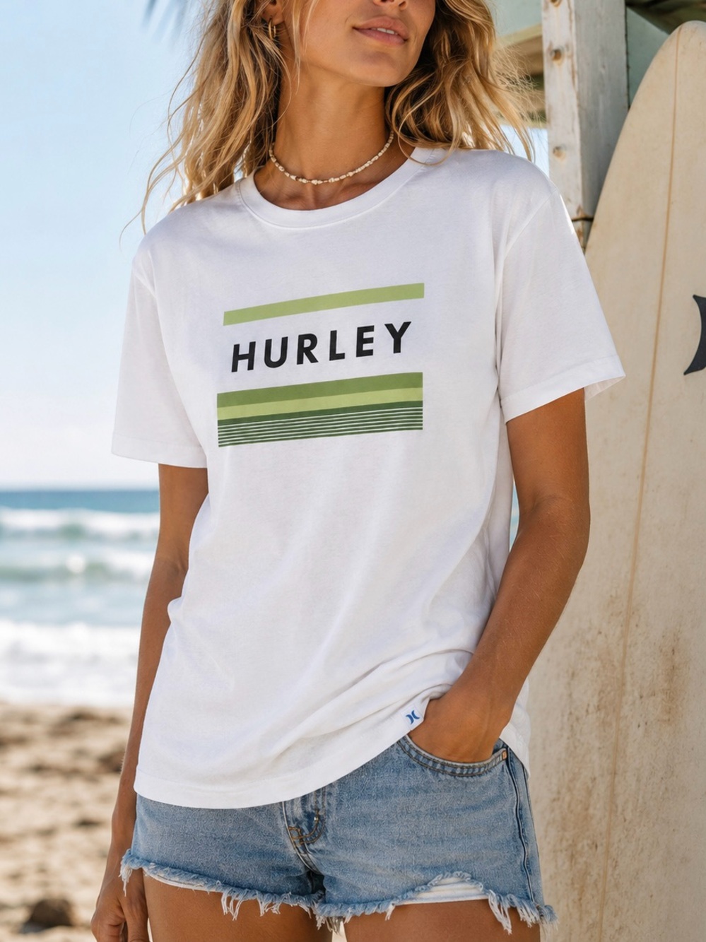 Hurley Graphic T-Shirt Striped Logo Surf Skate Shirt